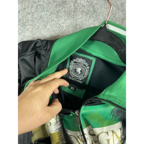 Vintage Ecko Unlimited Track Jacket Womens XL Black Green Embroidered USA Y2K - Picture 2 of 6